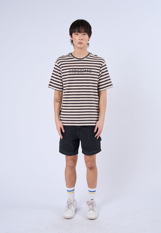 Mossimo Apollo Gray Beige Round Neck Stripes Comfort Fit Tee