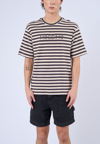 Mossimo Apollo Gray Beige Round Neck Stripes Comfort Fit Tee