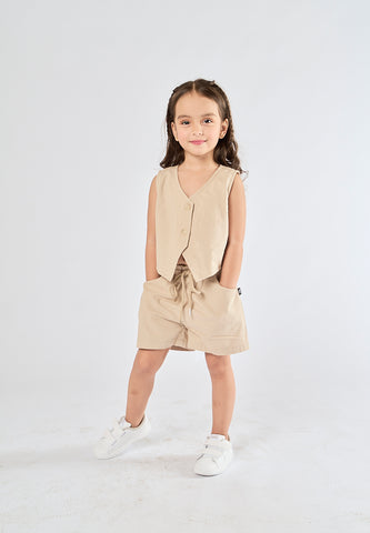 Mossimo Kids Odessa Beige Buttoned Front Vest and Shorts Set