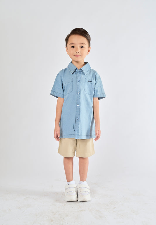 Mossimo Kids Iggy Denim Blue Short Sleeve Woven Top