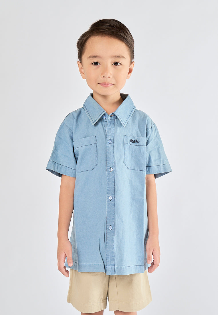 Mossimo Kids Iggy Denim Blue Short Sleeve Woven Top