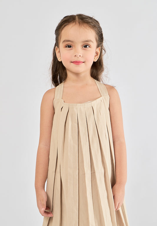 Mossimo Kids Clementine Beige Box Pleated Dress