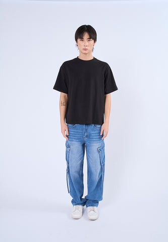 Mossimo Tyler Black Round Neck Cropped Fit Tee