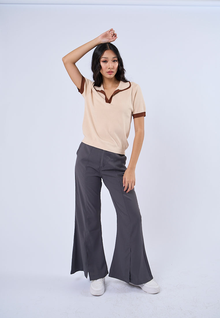 Mossimo Mitsy Off White Brown Polo Knitted Top