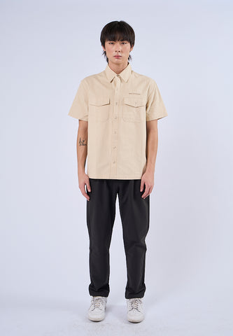 Mossimo Cedric Beige Woven Short Sleeves Modern Fit Fashion Top