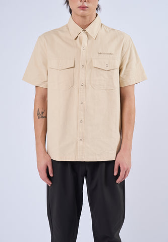 Mossimo Cedric Beige Woven Short Sleeves Modern Fit Fashion Top