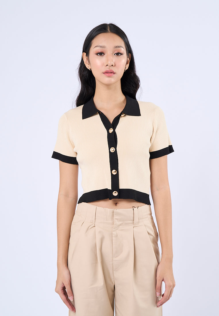 Mossimo Chelsea Off White Black Cardigan Cropped Top