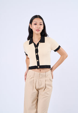Mossimo Chelsea Off White Black Cardigan Cropped Top