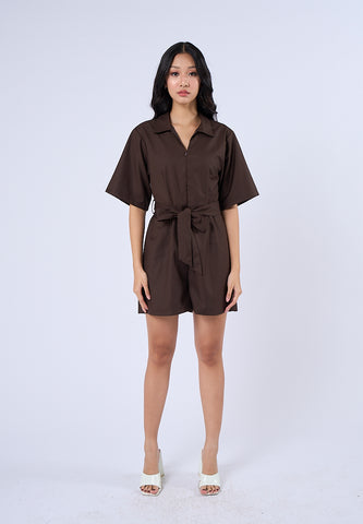 Mossimo Callista Brown Belted Romper