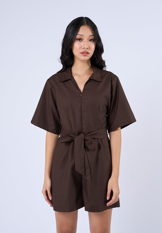 Mossimo Callista Brown Belted Romper