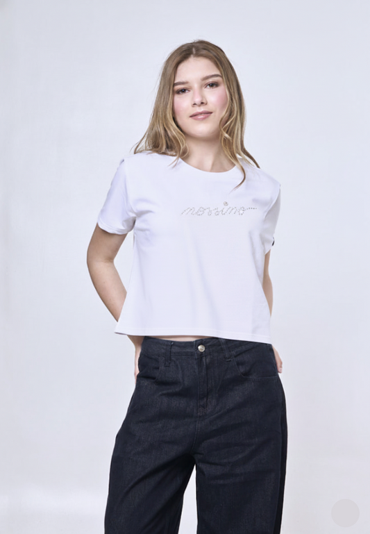 Mossimo Beatrice White Classic Cropped Fit Tee