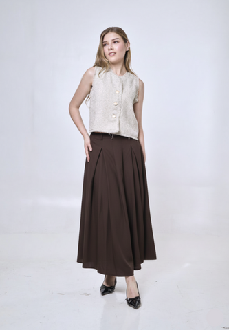 Mossimo Remi Brown Pleated Long Midi Skirt