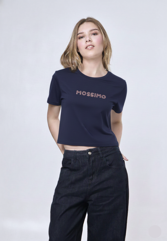 Mossimo Calliope Dark Blue Classic Cropped Fit Tee