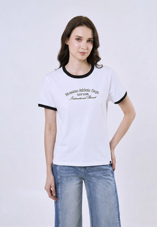 Mossimo Kaelis White Ringer Classic Fit Tee For Women