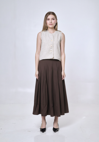 Mossimo Remi Brown Pleated Long Midi Skirt