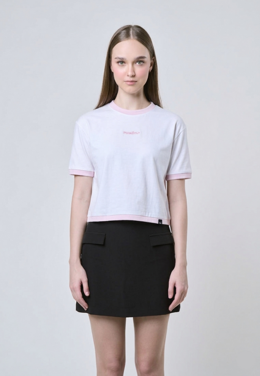 Mossimo Katya White Boxy Ringer Modern Crop Fit Tee