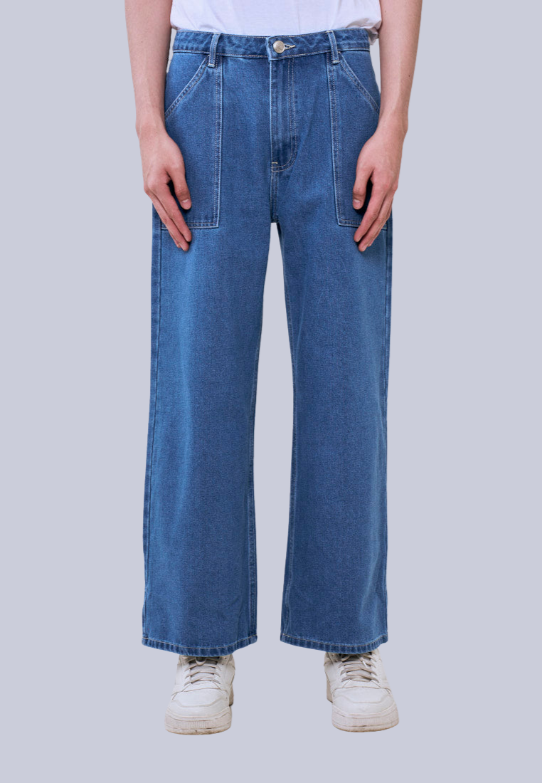 Mossimo Light Blue Straight Fit Jeans w/ Top Stitching For Men