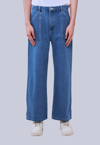 Mossimo Light Blue Straight Fit Jeans w/ Top Stitching For Men