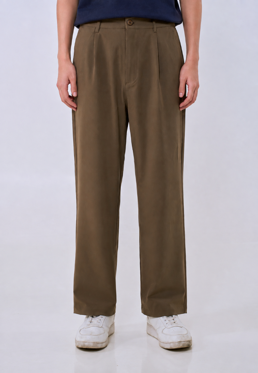 Mossimo Men's Brown Pleated Straight Loose Trouser Pants
