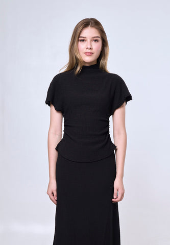 Mossimo Anna Black Turtle Neck Pleated Top