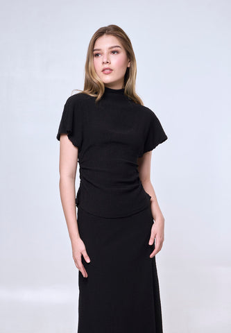 Mossimo Anna Black Turtle Neck Pleated Top