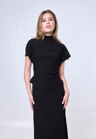 Mossimo Anna Black Turtle Neck Pleated Top