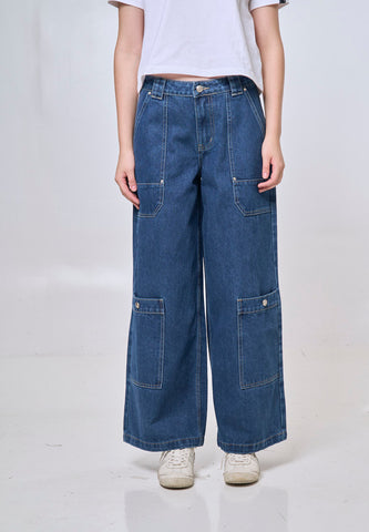 Mossimo Fia Med Blue Wide Mid Rise Cargo Jeans