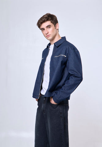 Mossimo Aaron Dark Blue Boxy Denim Jacket For Men
