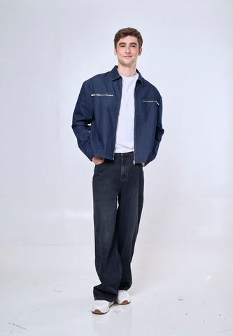 Mossimo Aaron Dark Blue Boxy Denim Jacket For Men