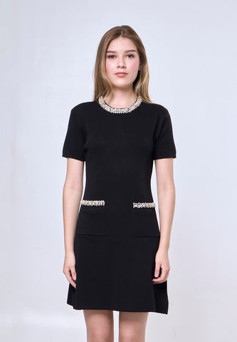 Mossimo Ayla Black Knitted w/ Beads Mini Dress For Women