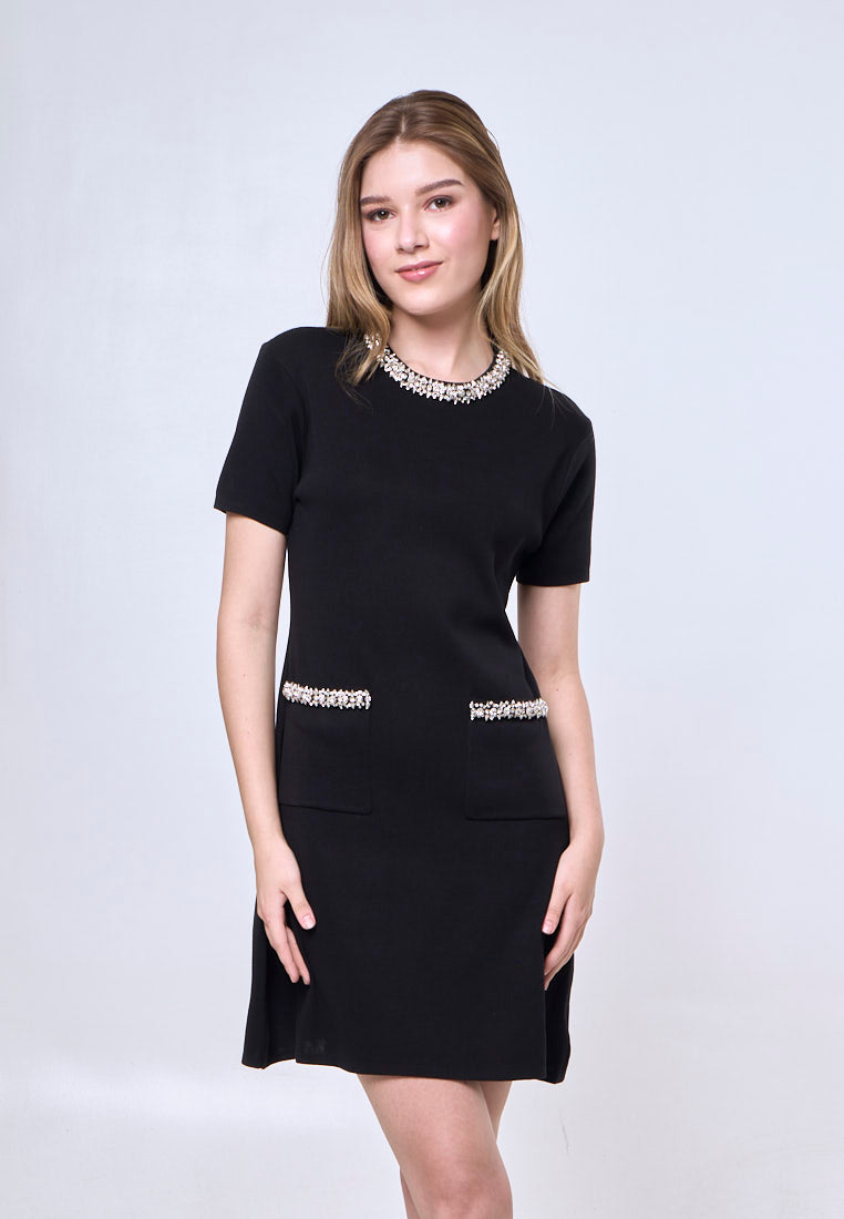 Mossimo Ayla Black Knitted w/ Beads Mini Dress For Women
