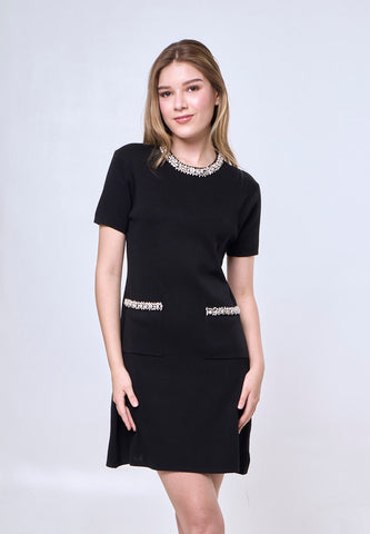 Mossimo Ayla Black Knitted w/ Beads Mini Dress For Women