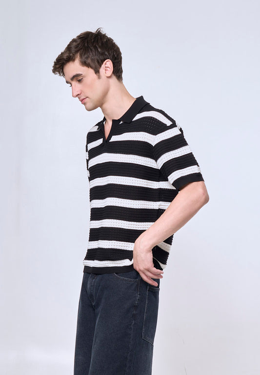 Mossimo Serio Black White Urban Stripes Polo Shirt
