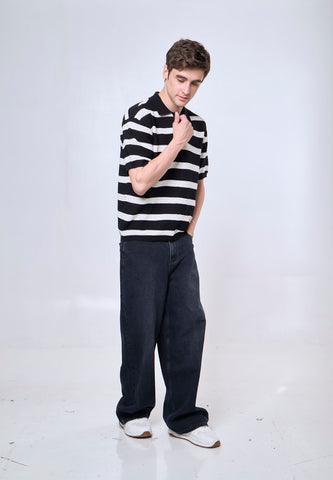 Mossimo Serio Black White Urban Stripes Polo Shirt