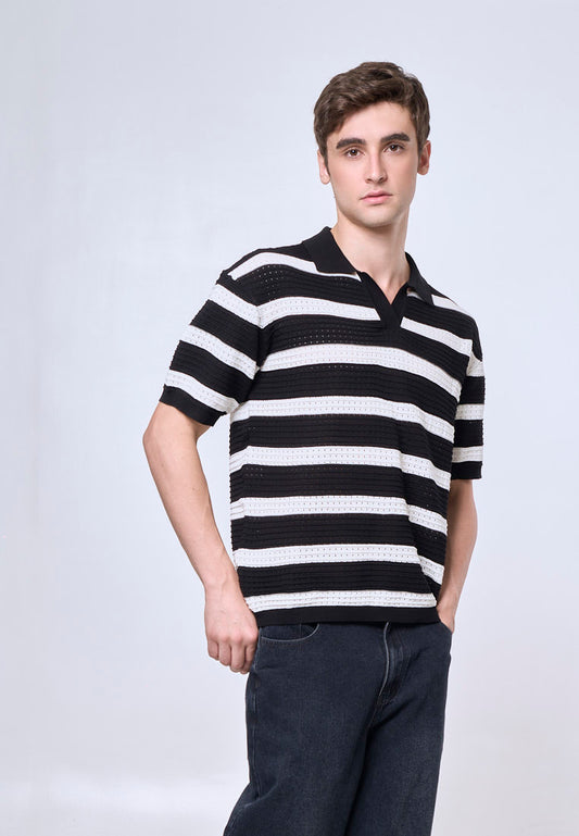 Mossimo Serio Black White Urban Stripes Polo Shirt