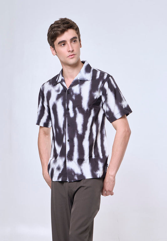 Mossimo Rene Black Comfort Printed Woven Short Sleeves Top