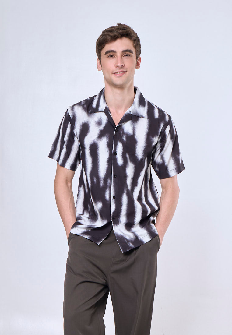 Mossimo Rene Black Comfort Printed Woven Short Sleeves Top