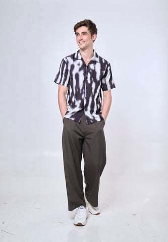 Mossimo Rene Black Comfort Printed Woven Short Sleeves Top