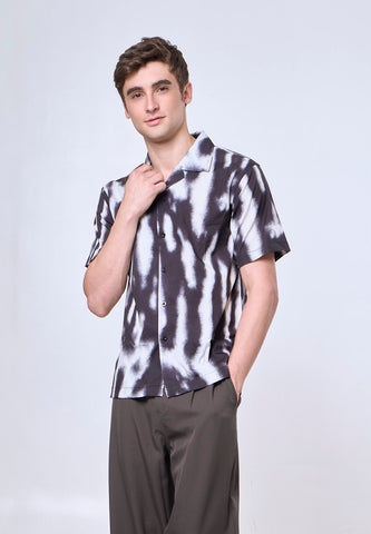 Mossimo Rene Black Comfort Printed Woven Short Sleeves Top