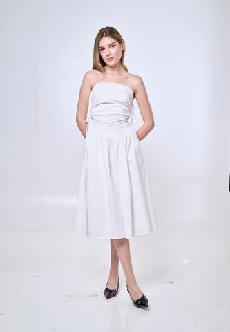 Mossimo Minerva Off White Shirred Midi Dress