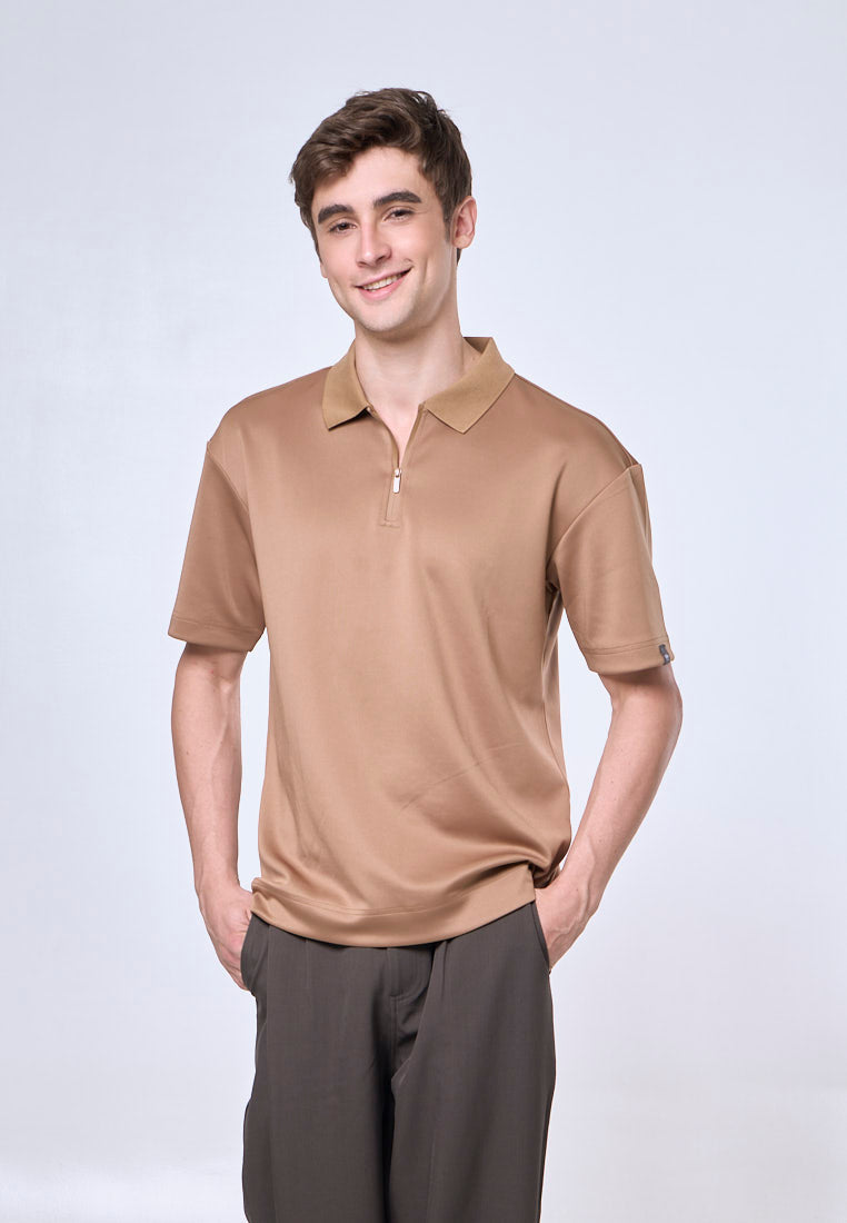 Mossimo Axel Khaki Comfort Zipper Polo Shirt