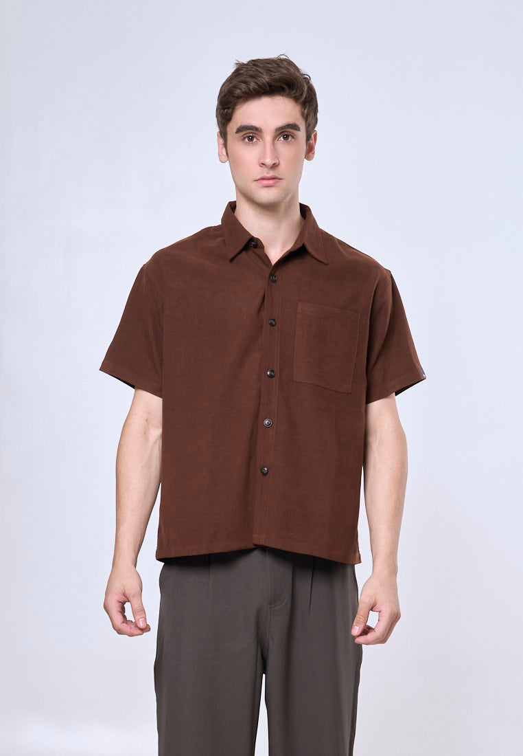 Mossimo Andrew Brown Suede Boxy Woven Short Sleeves Top For Men