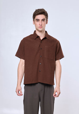 Mossimo Andrew Brown Suede Boxy Woven Short Sleeves Top For Men