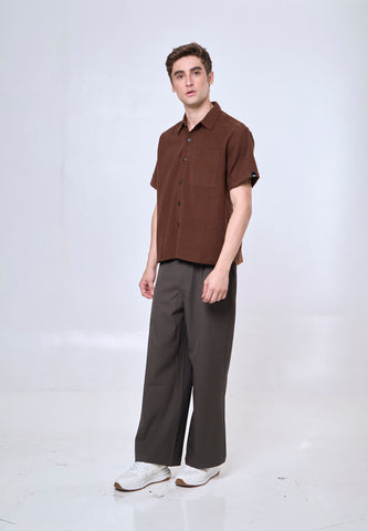 Mossimo Andrew Brown Suede Boxy Woven Short Sleeves Top For Men