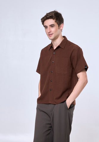 Mossimo Andrew Brown Suede Boxy Woven Short Sleeves Top For Men