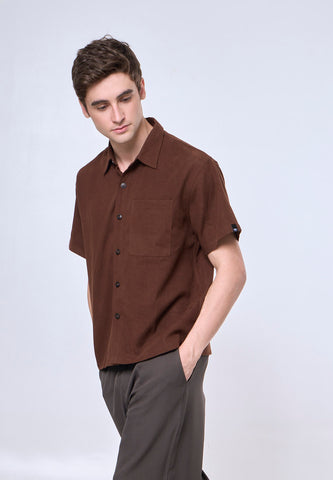 Mossimo Andrew Brown Suede Boxy Woven Short Sleeves Top For Men
