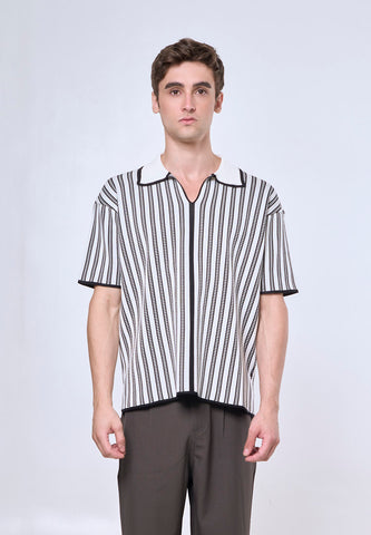 Mossimo Sergio Black White Stripes Knit Boxy Polo Shirt For Men