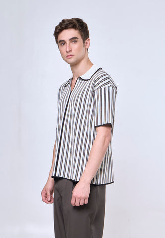 Mossimo Sergio Black White Stripes Knit Boxy Polo Shirt For Men