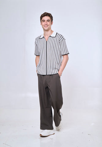 Mossimo Sergio Black White Stripes Knit Boxy Polo Shirt For Men