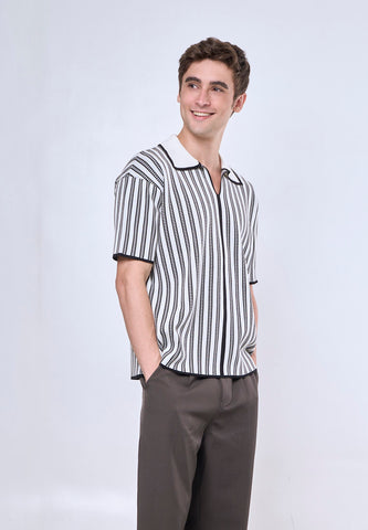 Mossimo Sergio Black White Stripes Knit Boxy Polo Shirt For Men
